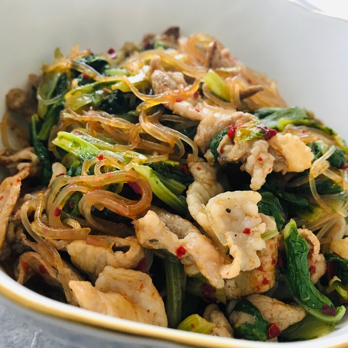 簡単 山東菜と豚肉のピリ辛春雨炒め レシピ 作り方 By Seal S 楽天レシピ